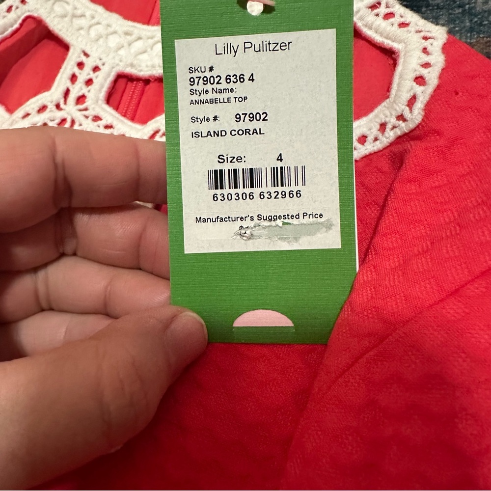 NWT Lilly Pulitzer• Annabelle Top in Coral size 4 - Picture 4 of 5